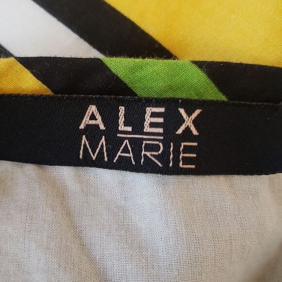 VINTAGE Skirt Black Blue Green Bold Stripe Chevron Cotton - Picture 5 of 6